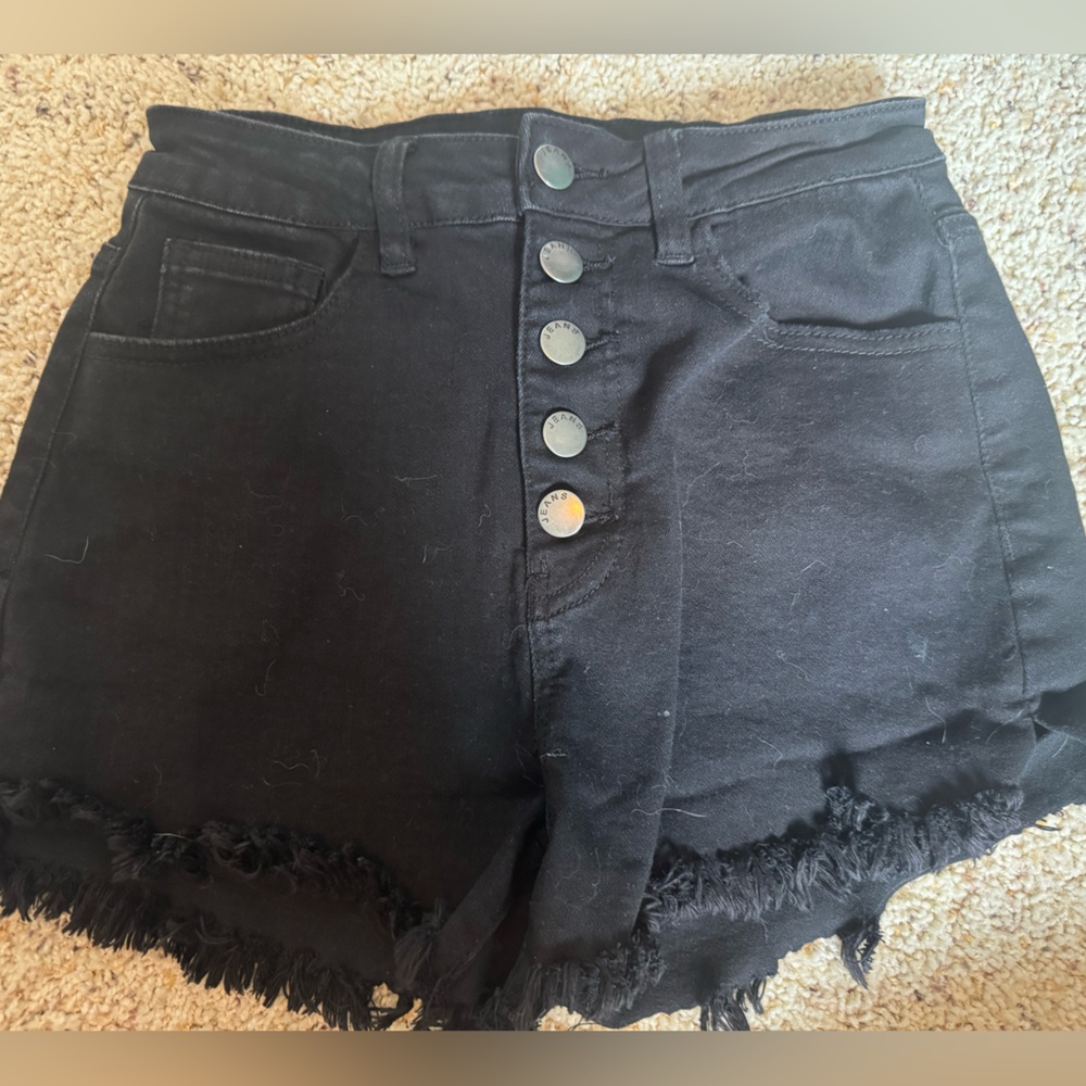 Black High-Waisted Button Shorts